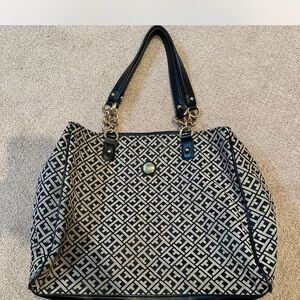 Tommy Hilfiger Navy Blue and Tan Geometric Tote